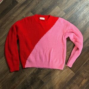 Pink and Red color block sweater